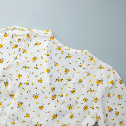 Women’s Floral Cotton Dress – V-Neck Short Sleeve Tunic for Summer