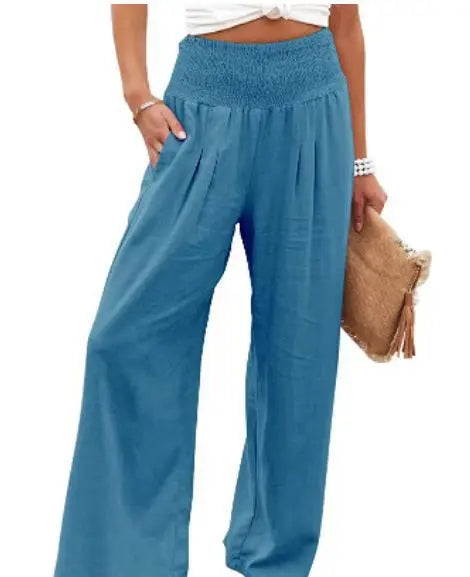 Women’s Mid-Waist Drawstring Wide-Leg Pants – Casual Spring & Summer