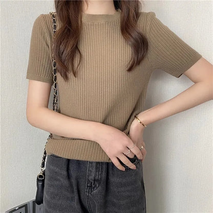 Blusas Mujer Blouses Top FemmeTops Women Blusas Mujer De Moda 2025 Verano Short Sleeve Knit Blouse Women Knitted Pullovers