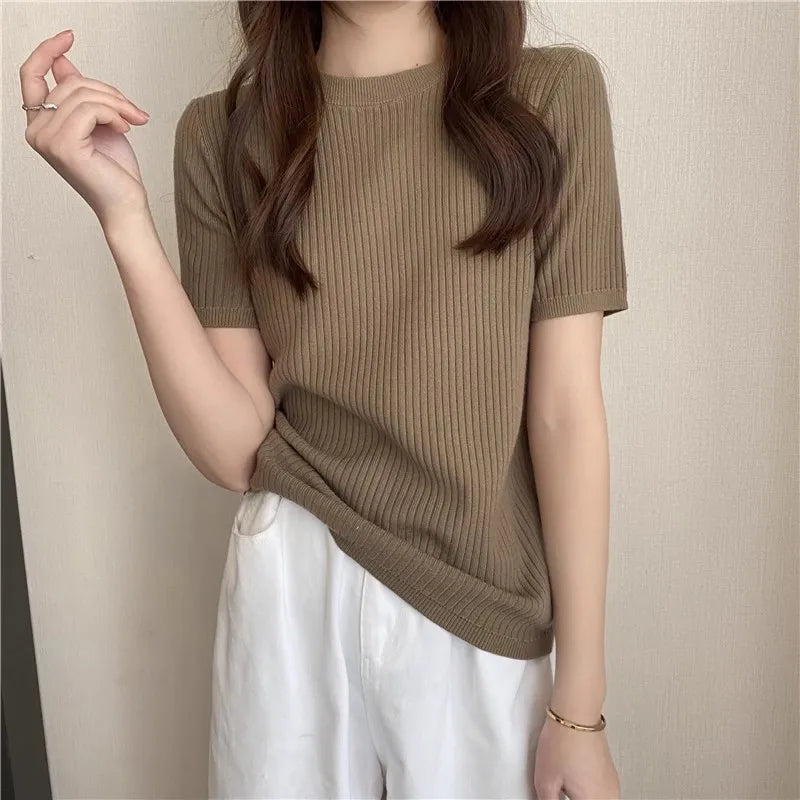 Blusas Mujer Blouses Top FemmeTops Women Blusas Mujer De Moda 2025 Verano Short Sleeve Knit Blouse Women Knitted Pullovers
