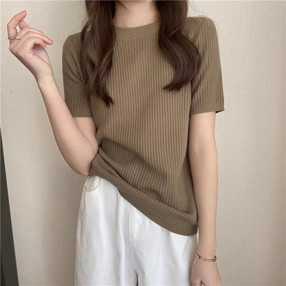 Blusas Mujer Blouses Top FemmeTops Women Blusas Mujer De Moda 2025 Verano Short Sleeve Knit Blouse Women Knitted Pullovers