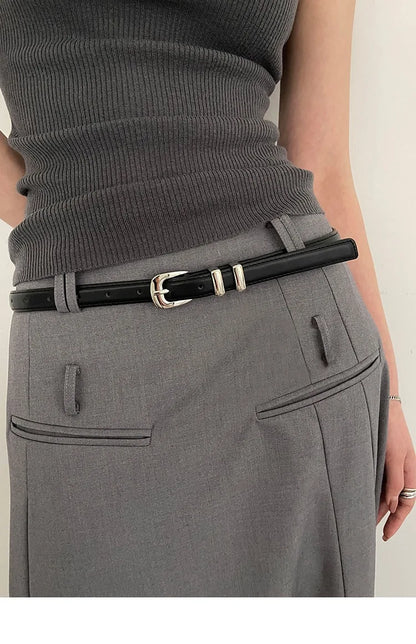 Women’s Thin Black PU Belt