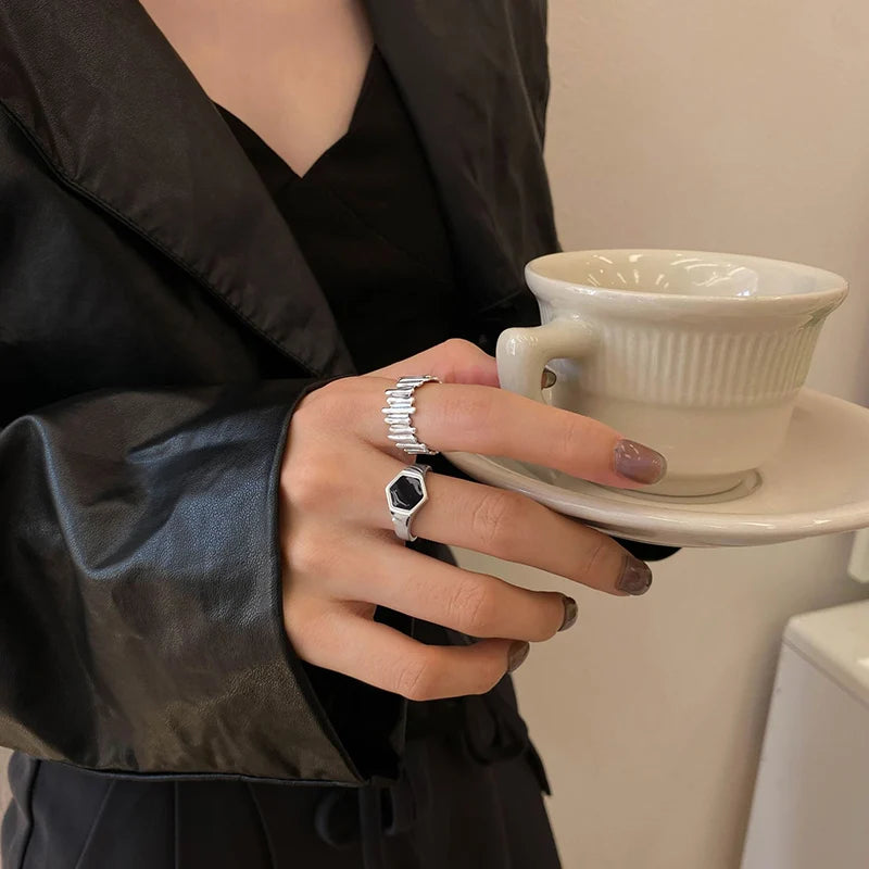 Women’s Punk Geometric Silver Ring