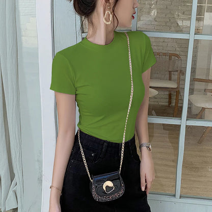 MRMT 2025 Brand New Women's T-Shirts Half-turtleneck Women T shirt for Female Cotton Tight Solid Color Tops Tees Woman Tshirt