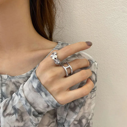 Women’s Punk Geometric Silver Ring