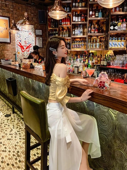Women’s White High-Waist Chiffon Skirt
