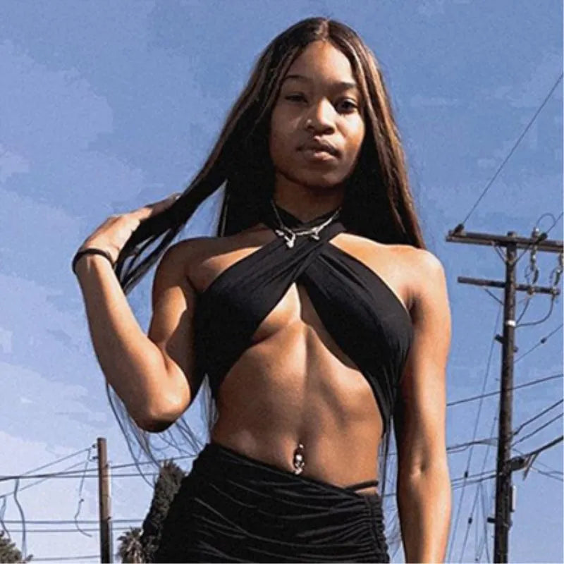 2025 Woman Clothing Sexy Cross Halter Corset Tank Tops Y2K Fashion Black Hollow Out Camis Women Tube Tops Backless Slim Crop Top