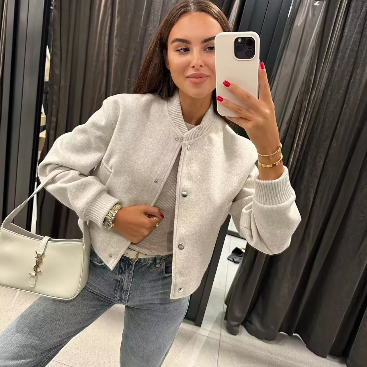 Women’s Cropped Bomber Jacket – Autumn/Winter Streetwear.