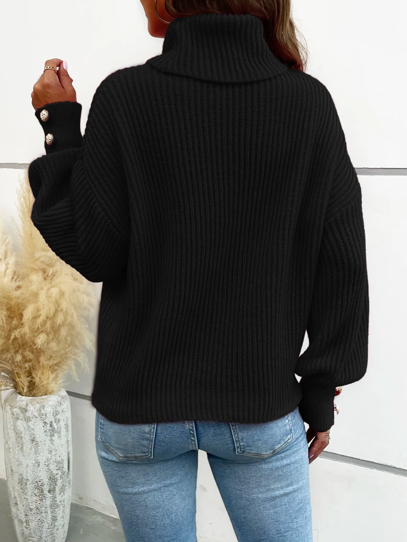 Sweaters for Women,Women's Sweaters Casual Long Sleeve Turtleneck Color Block Patchwork Pullover Knit Sweater Tops