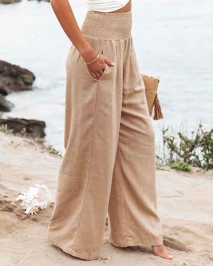 Women’s Mid-Waist Drawstring Wide-Leg Pants – Casual Spring & Summer