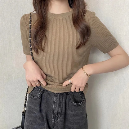 Blusas Mujer Blouses Top FemmeTops Women Blusas Mujer De Moda 2025 Verano Short Sleeve Knit Blouse Women Knitted Pullovers