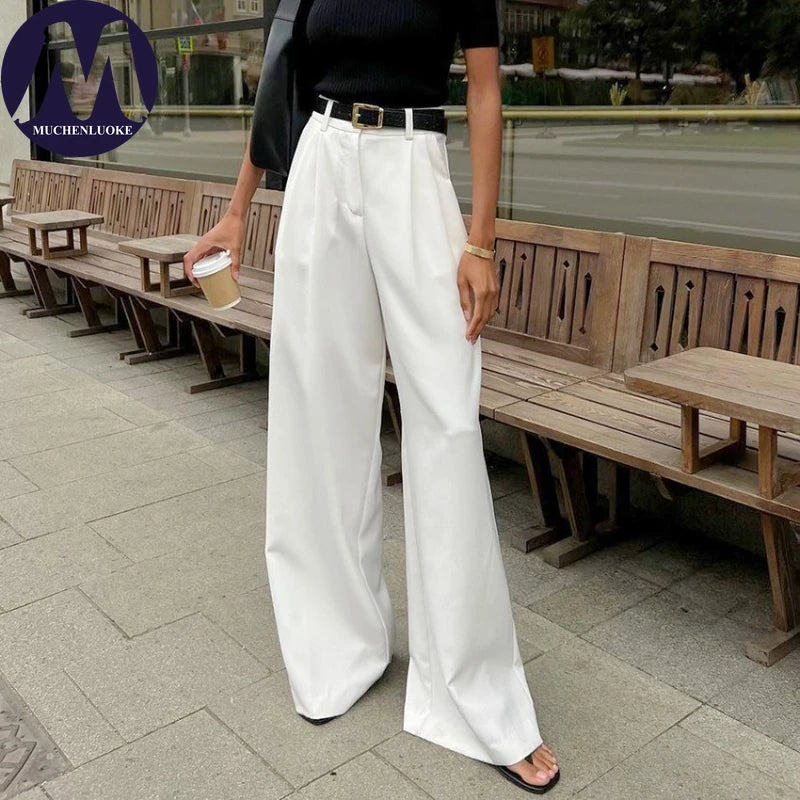 Women’s High-Waist Straight Suit Pants – Elegant Casual Loose Trousers