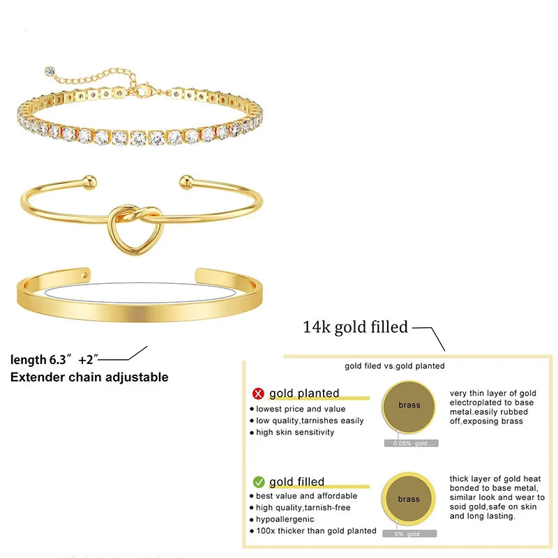 Women’s 3pcs Gold Plated Zircon Bracelets
