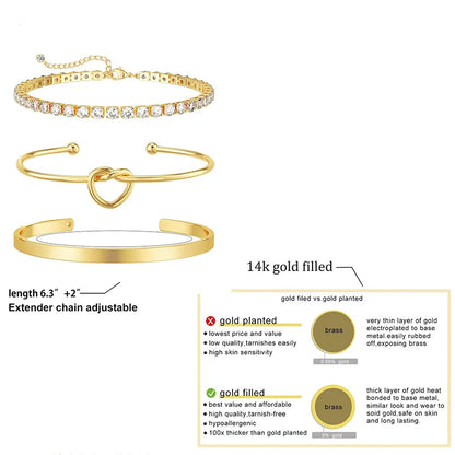 Women’s 3pcs Gold Plated Zircon Bracelets
