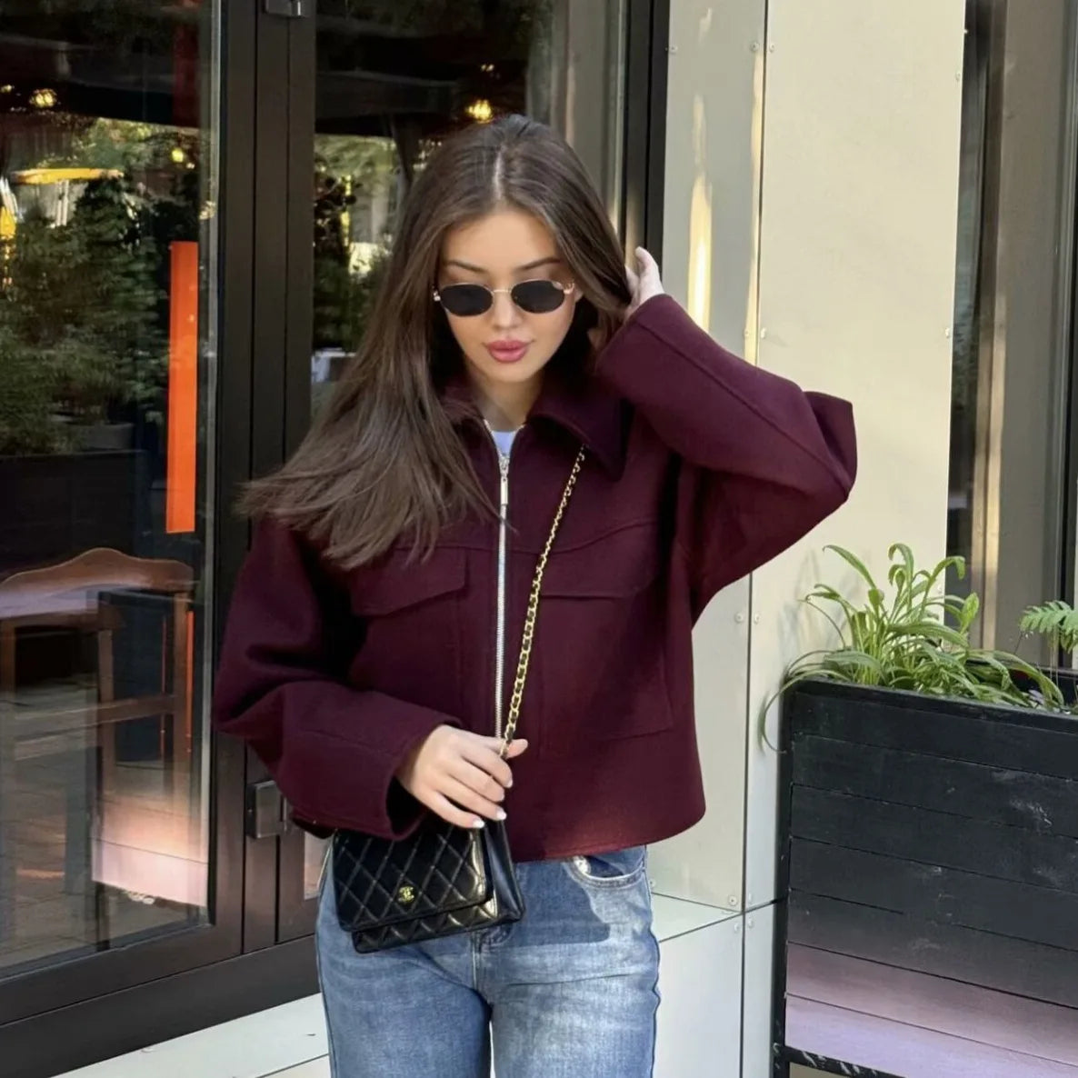Women’s Suede Oversized Bomber Jacket