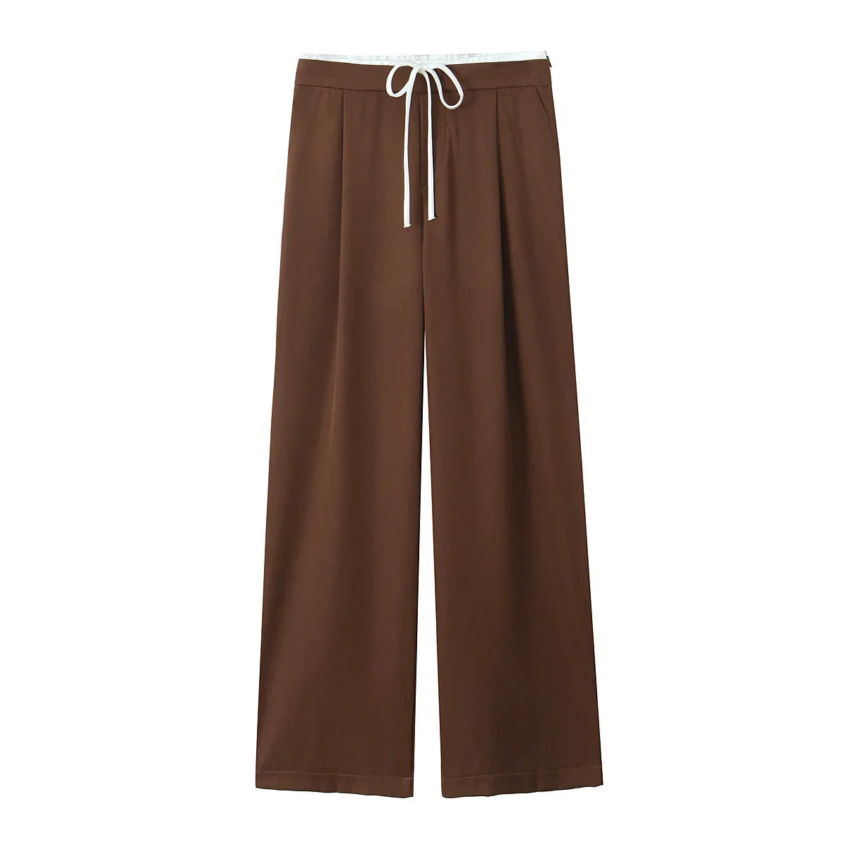 Women’s Wide-Leg Pants – Double Waistband, High Elastic, Drawstring & Side Pockets
