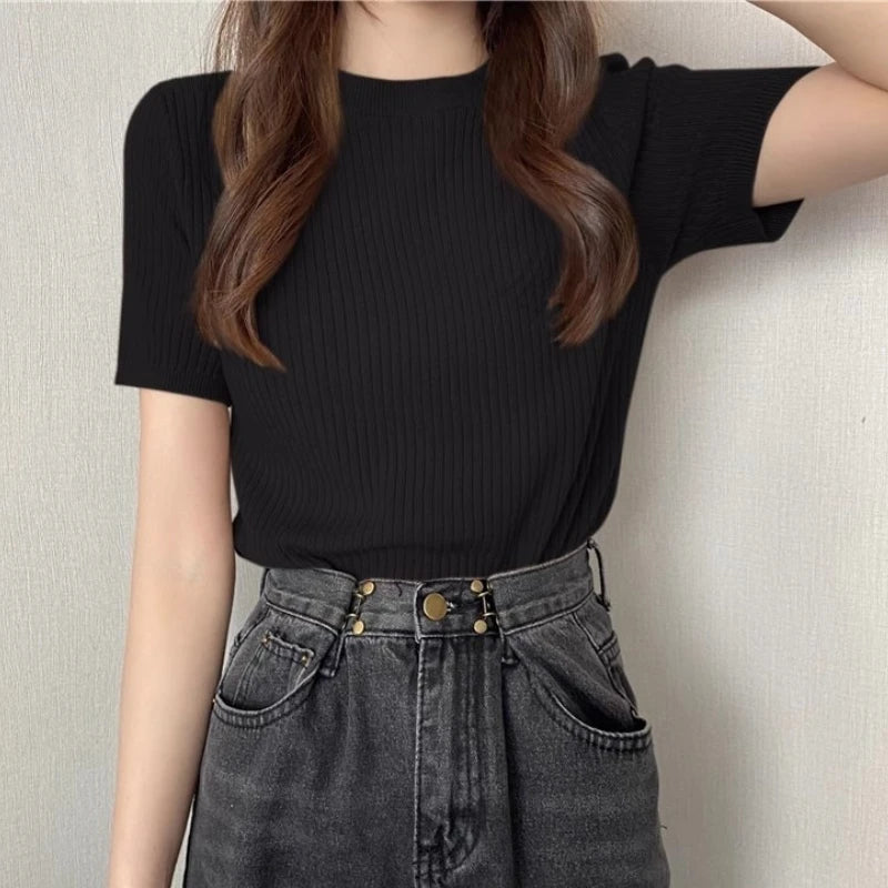 Blusas Mujer Blouses Top FemmeTops Women Blusas Mujer De Moda 2025 Verano Short Sleeve Knit Blouse Women Knitted Pullovers