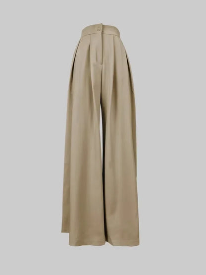 Women’s High-Waist Pleated Wide Pants – Casual Loose Solid Color Trousers