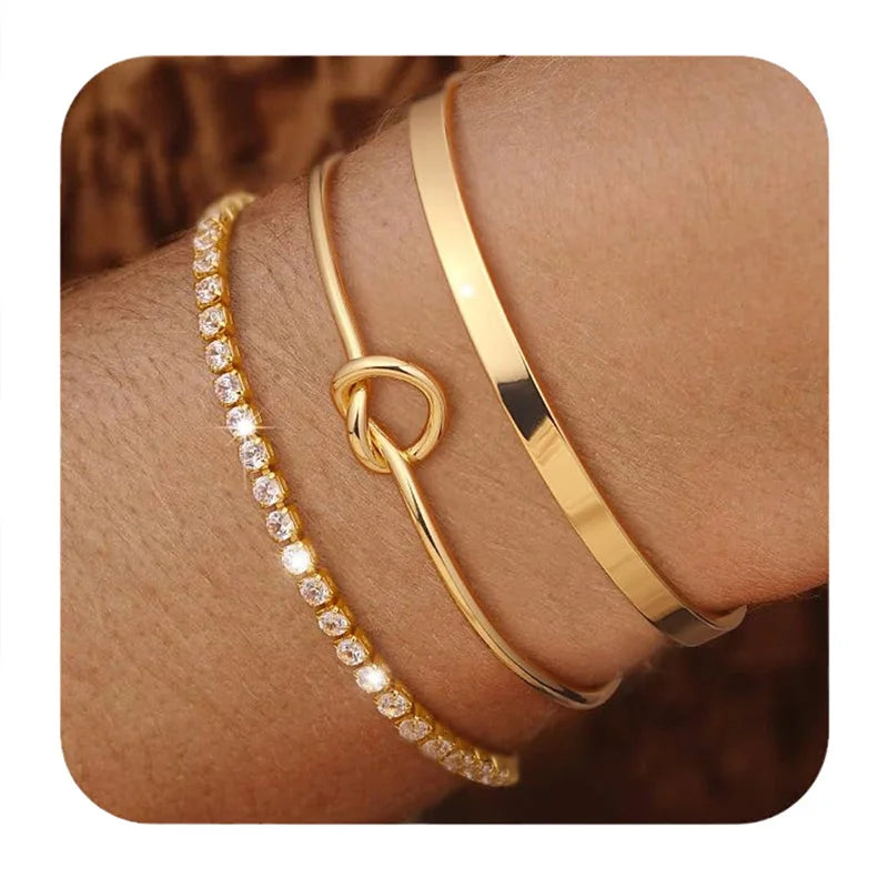 Women’s 3pcs Gold Plated Zircon Bracelets