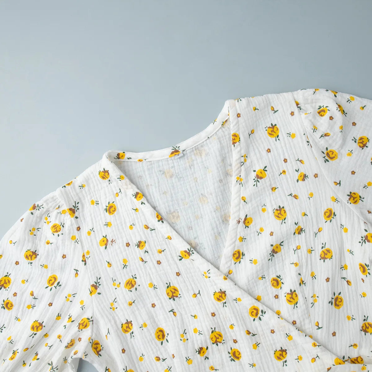 Women’s Floral Cotton Dress – V-Neck Short Sleeve Tunic for Summer