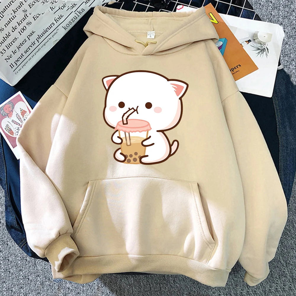 Women’s Kawaii Cat Hoodie – Peach & Rubber