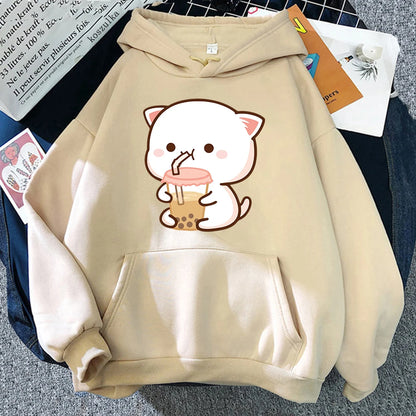 Women’s Kawaii Cat Hoodie – Peach & Rubber