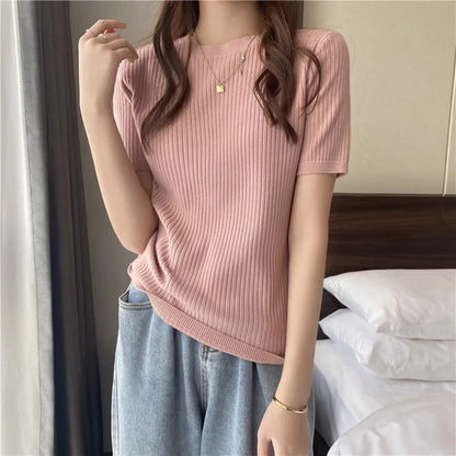 Blusas Mujer Blouses Top FemmeTops Women Blusas Mujer De Moda 2025 Verano Short Sleeve Knit Blouse Women Knitted Pullovers