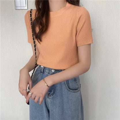 Blusas Mujer Blouses Top FemmeTops Women Blusas Mujer De Moda 2025 Verano Short Sleeve Knit Blouse Women Knitted Pullovers