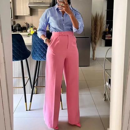 Women’s Elegant Wide-Leg High-Waist Pants – Loose Office Workwear Trousers
