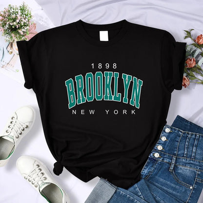 Fashion Vintage Womens T-Shirts 1898 Brooklyn New York Short Sleeve Tops Casual Street Clothing Woman Tops Summer Tees