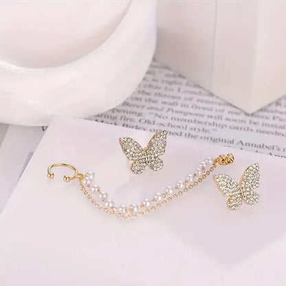 Women’s Crystal Inlaid Butterfly Chain Earrings