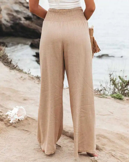 Women’s Mid-Waist Drawstring Wide-Leg Pants – Casual Spring & Summer