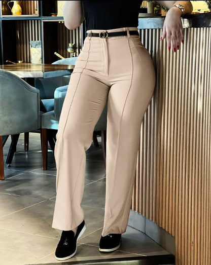 Women’s High-Waist Straight Work Pants – Slim Fit Elegant Trousers