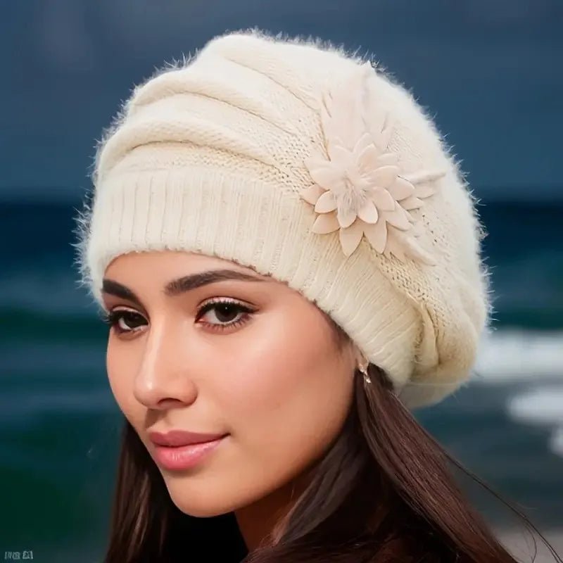 Women’s Winter Knitted Flower Beret