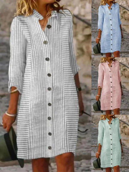 Women’s Summer Striped Shirt Dress – Casual Loose Button Dress