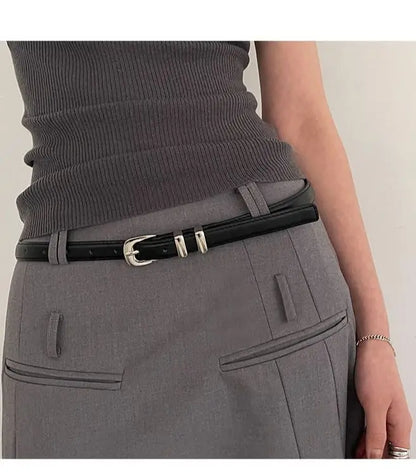 Women’s Thin Black PU Belt