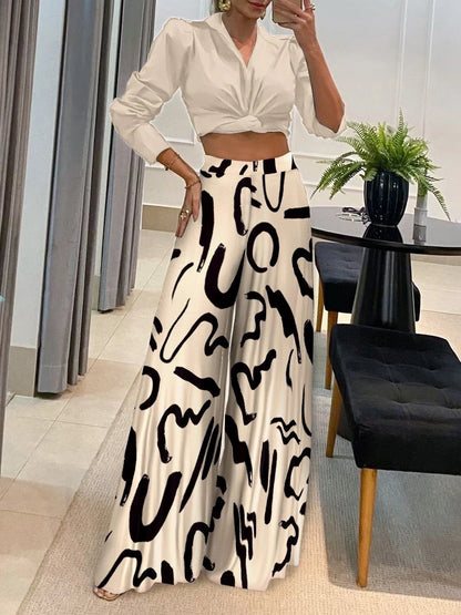 Women’s High-Waist Wide-Leg Printed Pants – Casual Loose Trousers