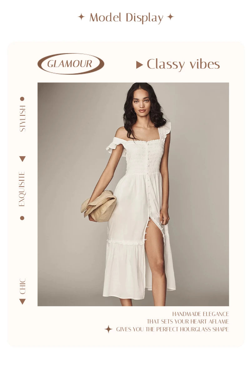 Women’s Yellow Off-Shoulder Tiered Dress – Summer Beach & Picnic Dress