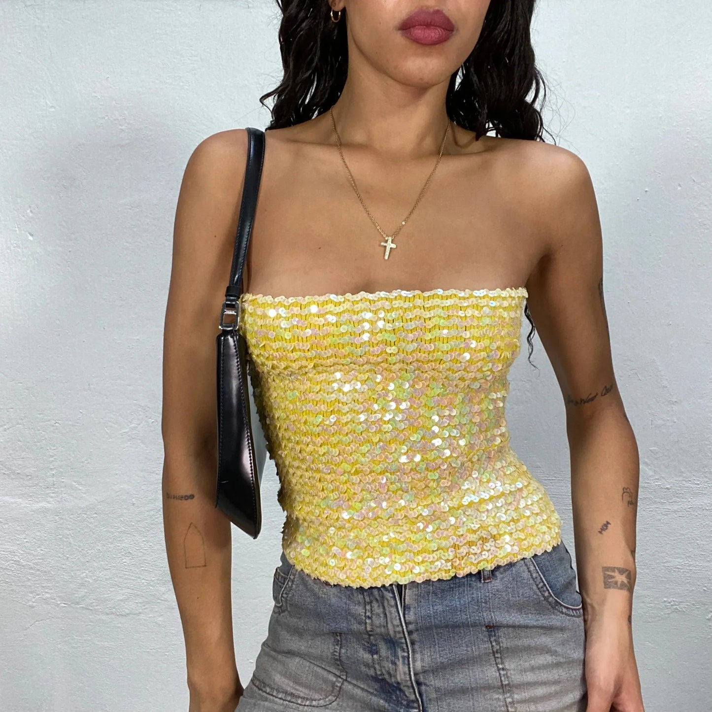 Sequin Embellished Crochet Crop Tops Women Summer Beach Knitted Smocked Camis Sparkly Glitter Backless Cover-up Crop Tops Vest