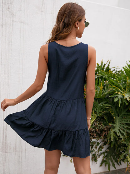 Women’s High-Waist Tassel Lace Mini Dress – Sleeveless Summer Sundress