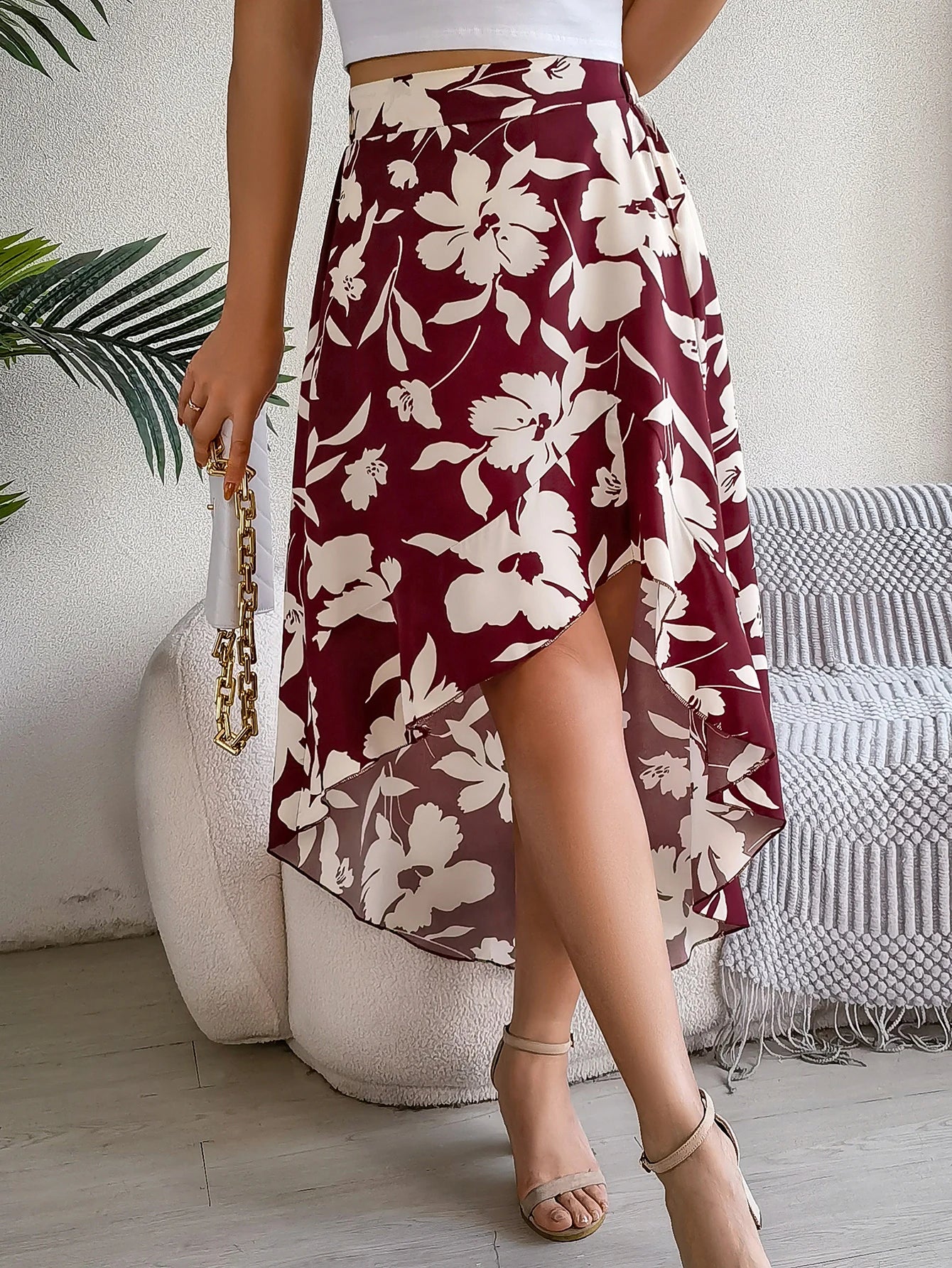 Women’s Floral Ruffle Skirt – Spring Summer