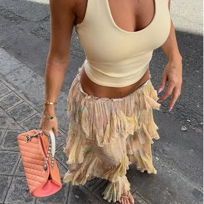 Women’s Printed Tiered Long Skirt