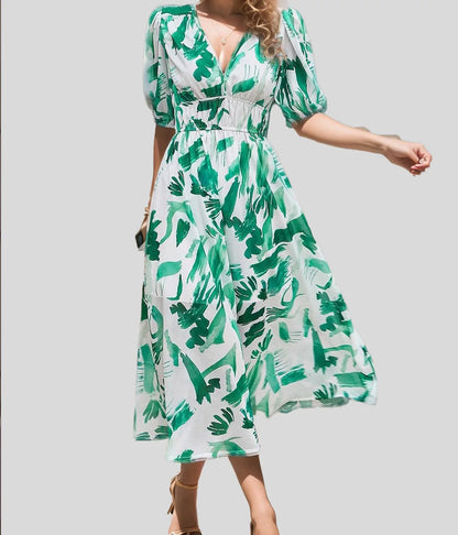 Women’s Casual Loose Dress – V-Neck High-Waist Summer Beach Dress
