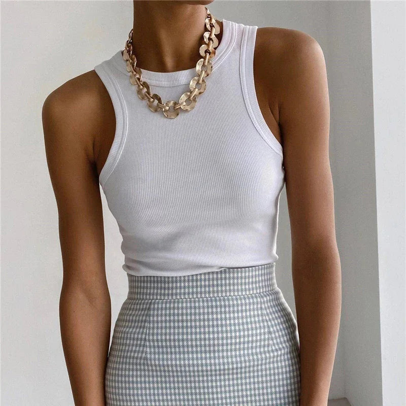 Tank Tops Women Yellow Casual Vest Sleeveless Camis Shoulder Women's Tank Top Ribbed Knitted Tops Summer Woman Shirts Tank Top