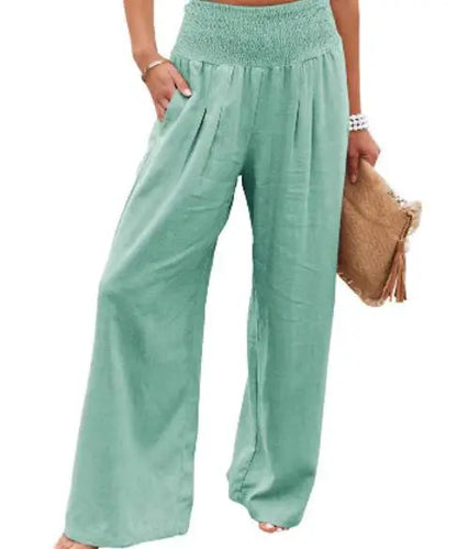 Women’s Mid-Waist Drawstring Wide-Leg Pants – Casual Spring & Summer
