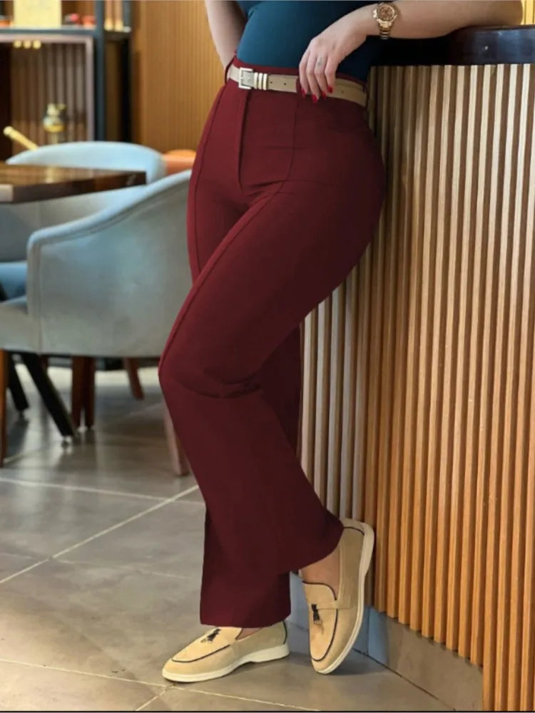 Women’s High-Waist Straight Work Pants – Slim Fit Elegant Trousers