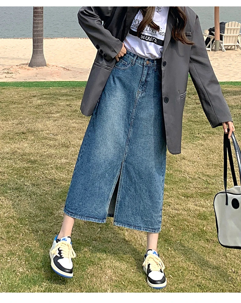 Women’s High-Waist Denim A-Line Skirt