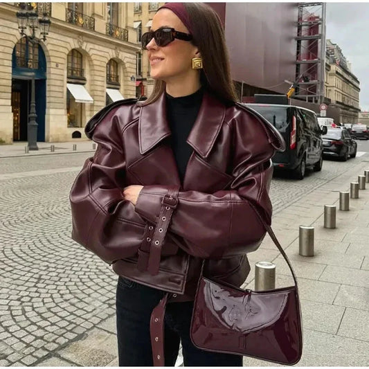 Women’s Faux Leather Bomber