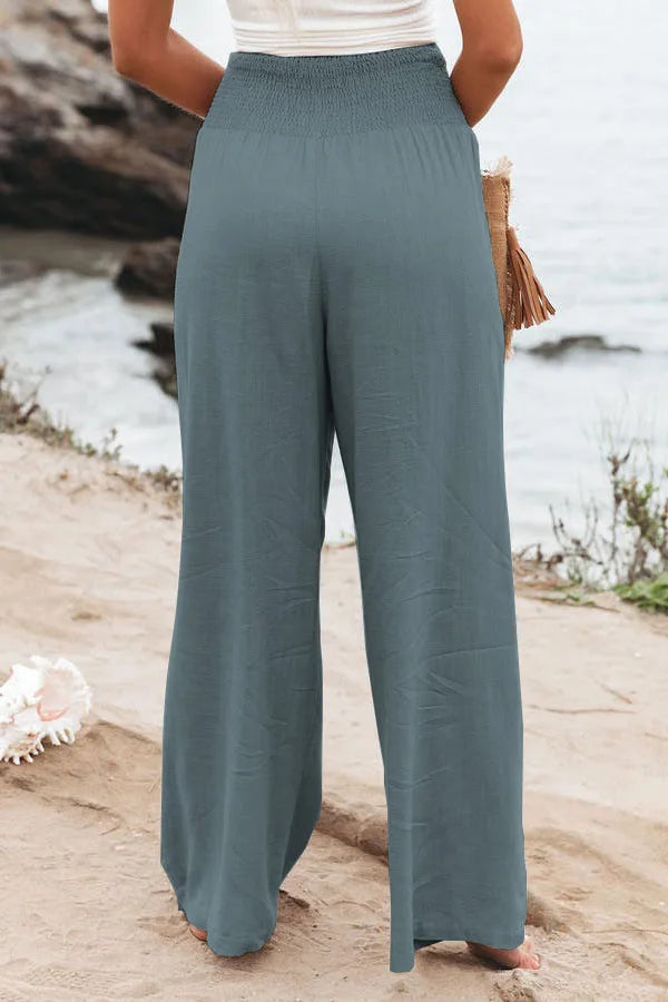 Women’s Mid-Waist Drawstring Wide-Leg Pants – Casual Spring & Summer