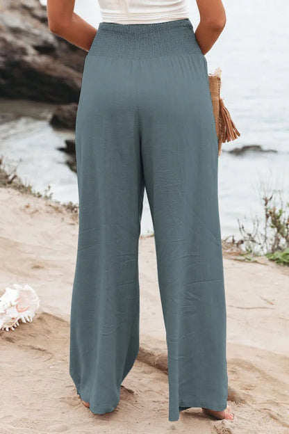 Women’s Mid-Waist Drawstring Wide-Leg Pants – Casual Spring & Summer
